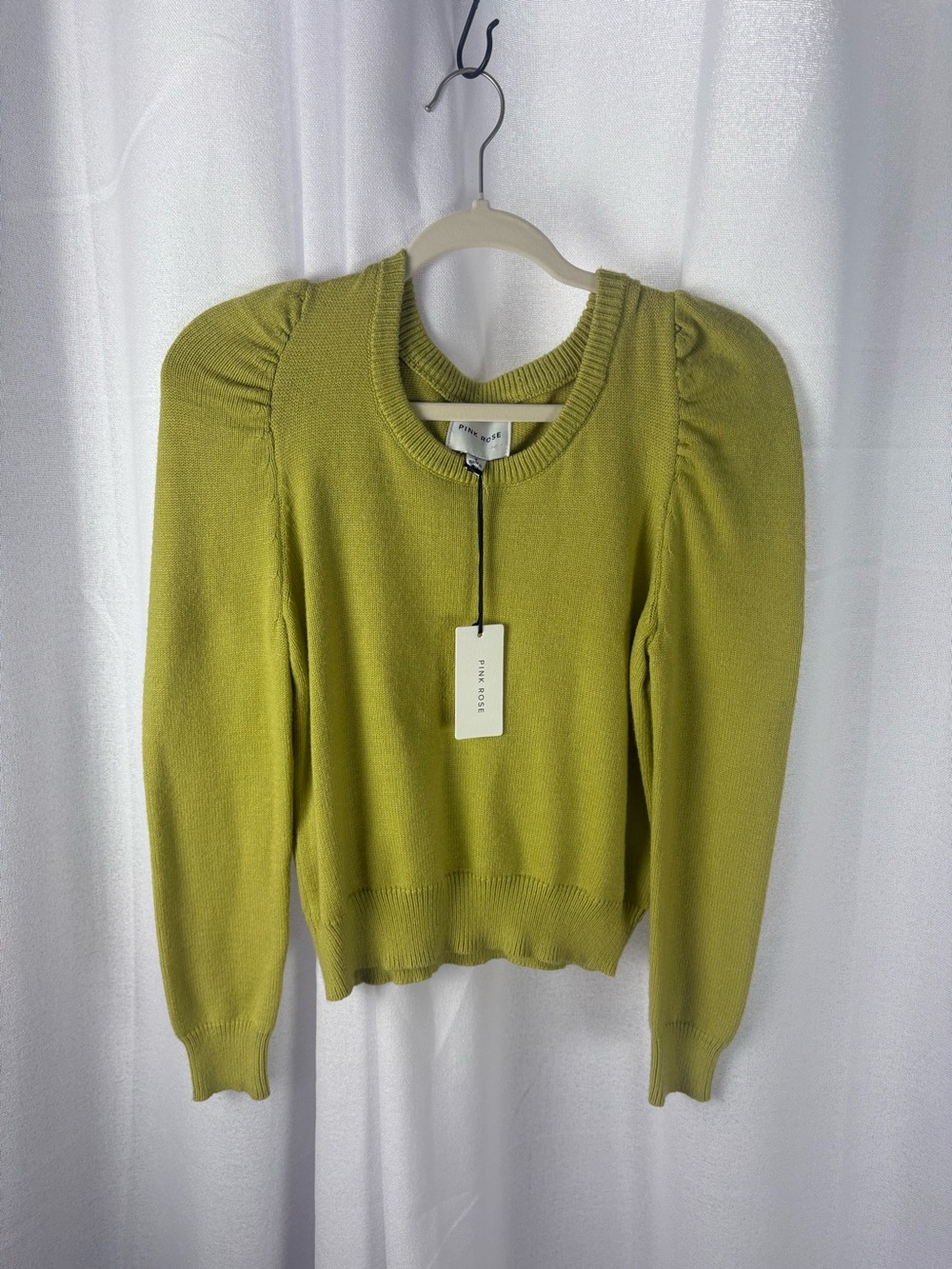 New Pink Rose Lime Green‎ Puff Sleeve Knit Sweater Size Small NWT